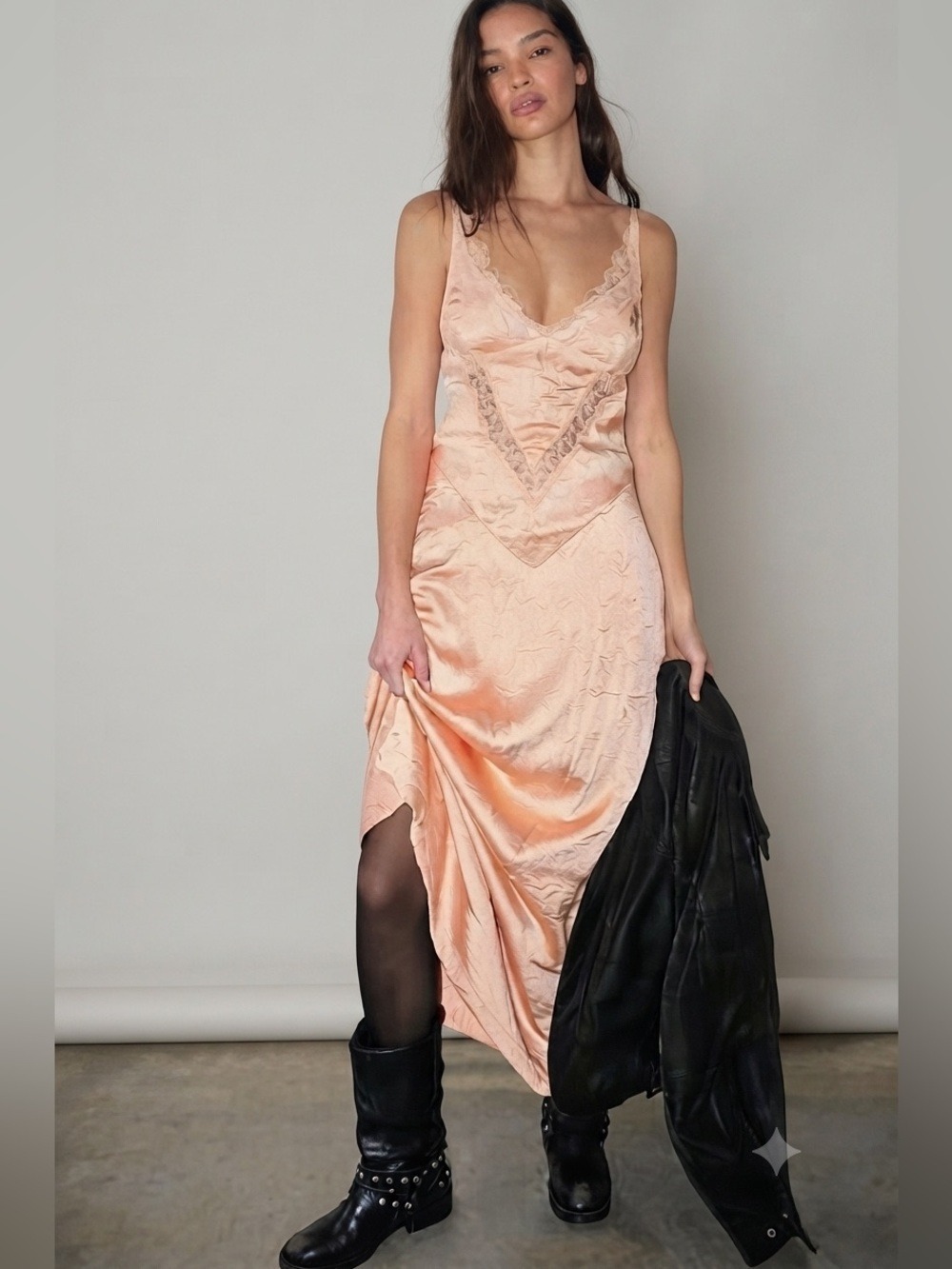 Free People "Maybe Forever" Maxi Satin Lace Slip Dress Size 0 Fairy Romantic